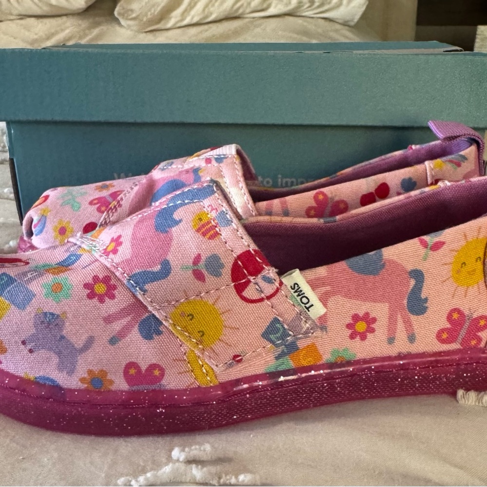 Toms Pink Kids Shoes with Fun Patterns